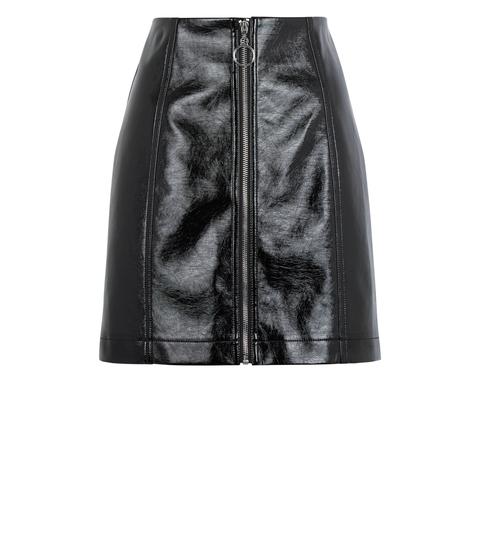 Black Vinyl Ring Zip Mini Skirt New Look