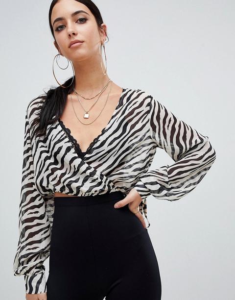Missguided Crop Top In Zebra