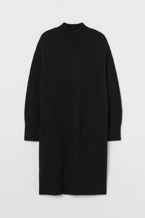 Vestido De Punto Y Cuello Alto - Negro