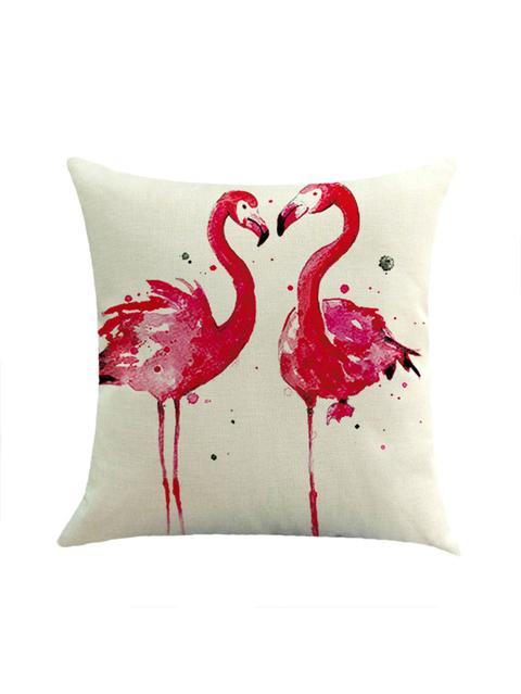 Funda De Almohada Con Estampado De Pareja Flamingo En Contraste