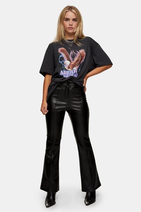 Petite Idol Black Pu Leather Look Flare Trousers