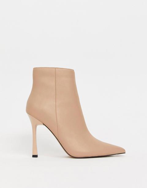 Asos Design Evon Leather Heeled Boots-cream