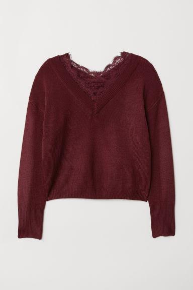 H & M - Pullover Con Bordo In Pizzo - Rosso