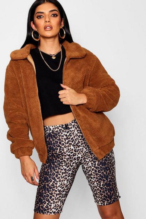 oversized teddy faux fur bomber jacket