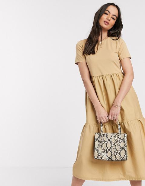 \u0026 Poplin Smock Dress In Beige-neutral 