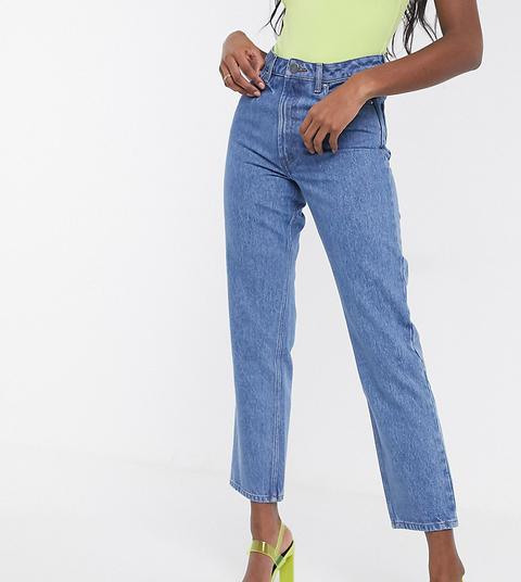 Asos Design Tall Recycled Florence Authentic Straight Leg Jeans In Pretty Mid Stonewash Blue