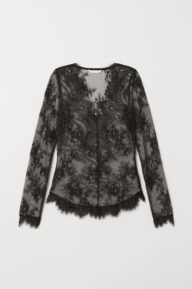 H & M - Top Aderente In Pizzo - Nero