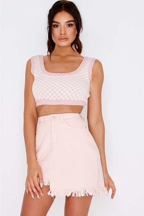 Pink Tops - Sarah Ashcroft Pink Checkerboard Ribbed Knit Crop Top