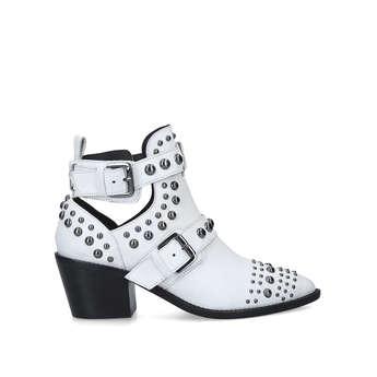 Kurt Geiger London Sybil - White Studded Block Heel Ankle Boots