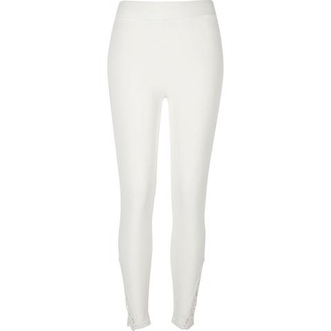 White Crochet Hem Ponte Leggings