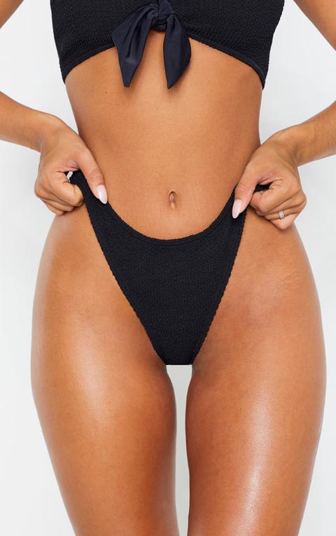 Black Crinkle Thong Bikini Bottom