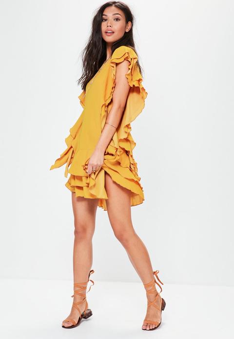 Yellow Ruffle Layered Mini Dress