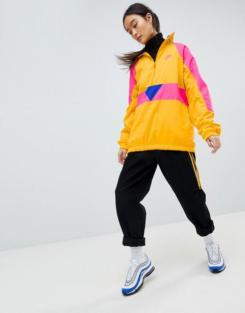 Nike - Vaporwave - Giacca Sportiva Oversize Gialla A Blocchi Di Colore Con Mezza Zip - Giallo