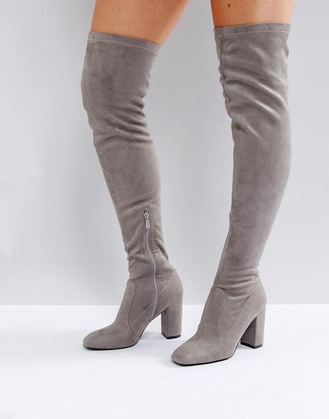 Raid Nada Grey Block Heel Over The Knee Boots