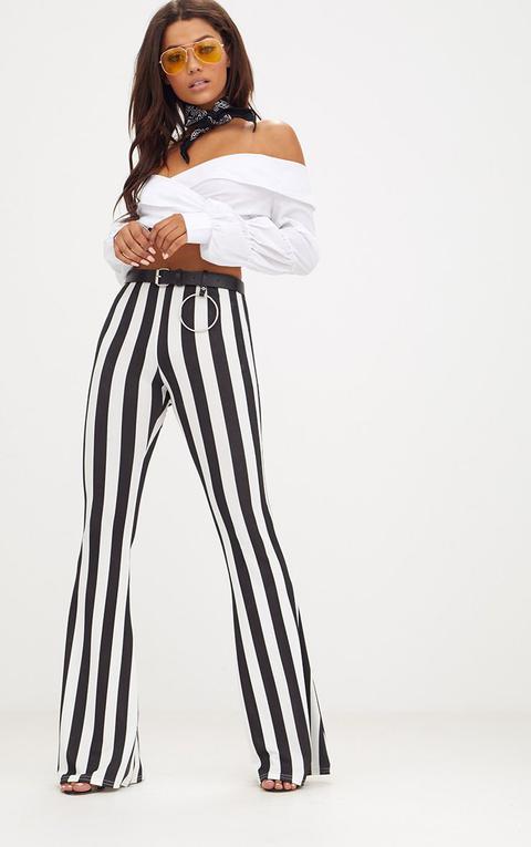 Monochrome Humbug Stripe Flared Trousers, Black