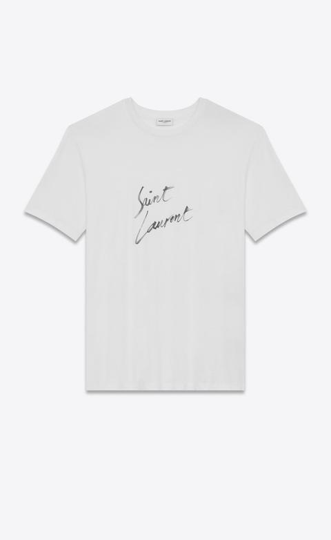 Boyfriend-t-shirt Aus Elfenbeinfarbenem Baumwolljersey Mit Saint Laurent-signaturprint