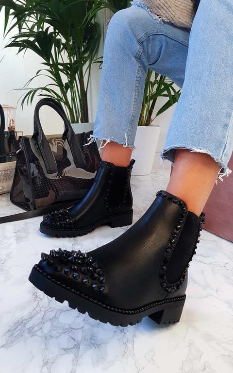 Serina Studded Ankle Boots In All Black 