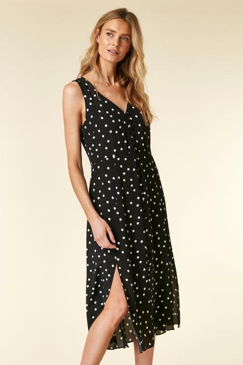 Black Polka Dot Midi Dress from Wallis 