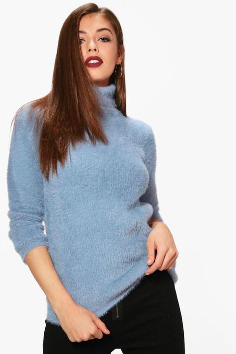 Jade Fluffy Roll Neck Jumper