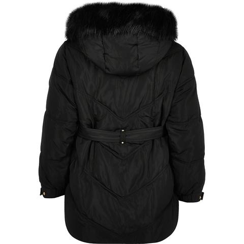 Black Faux Fur Hood Belted Puffer Coat, Black Faux Fur Hooded Belted Puffer Coat