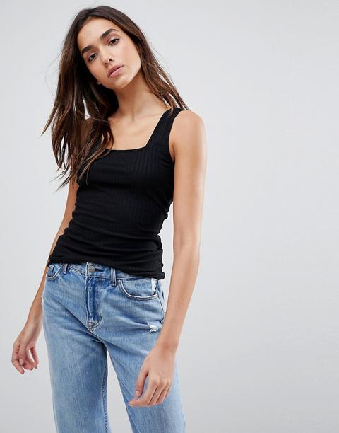 Camiseta Sin Mangas De Canalé Texturizado Con Cuello Cuadrado De Asos