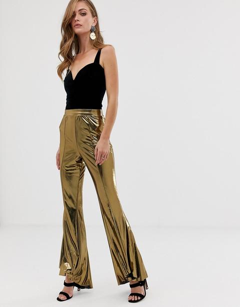 Asos Design - Pantaloni Con Taglio A Zampa Accentuato E Foglia Oro - Oro