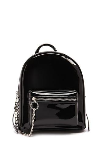 Forever 21 Faux Patent Leather Backpack Black