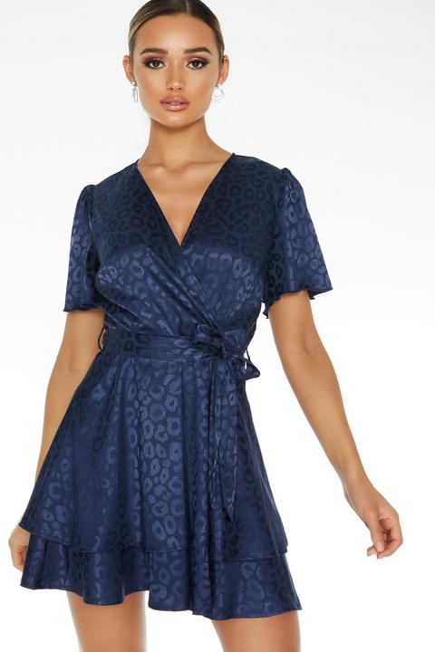 Navy Satin Wrap Dress