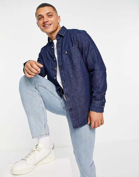 Gant Shield Logo Retro Denim Shirt Regular Fit In Mid Blue