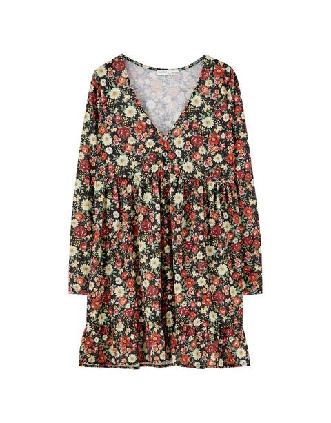 Vestido Estampado Flores Volumen