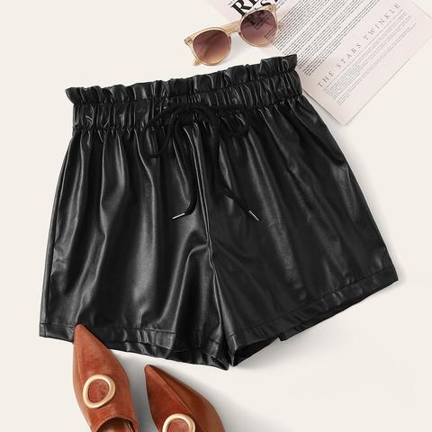 Drawstring Paperbag Waist Pu Shorts