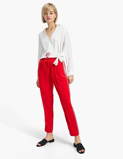 Pantaloni Sarouel Con Riga Laterale Rosso