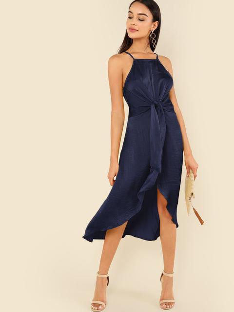 Knot Front Wrap Cami Dress