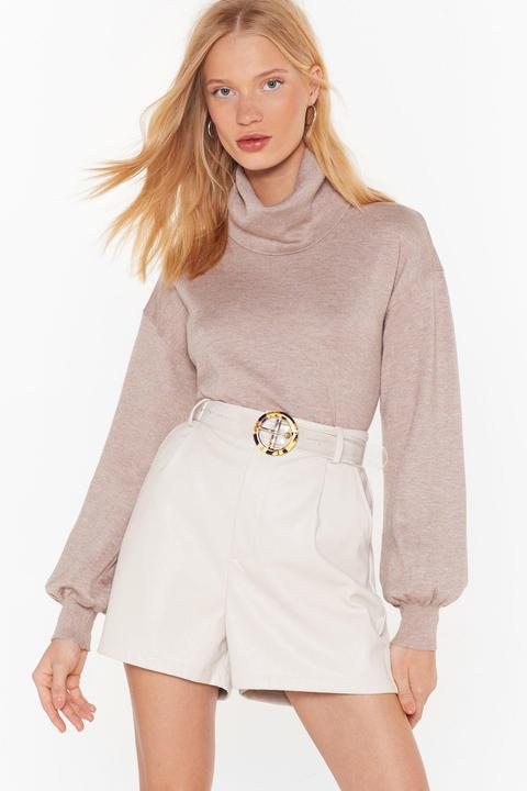 Womens Knitted Puff Sleeve Turtleneck Jumper