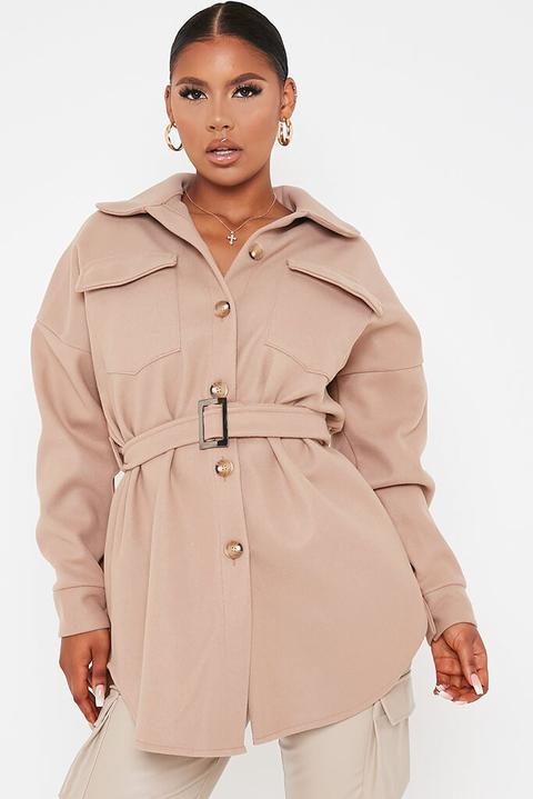 Stone Belted Shacket , Beige