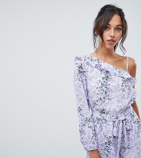 Oasis Playsuit In Ditsy Floral Print With Tie Waist