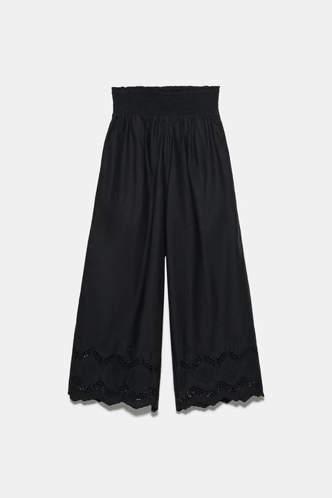 Poplin Trousers With Cutwork Embroidery Trf