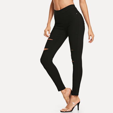 Pantalone A Vita Elastica Strappati