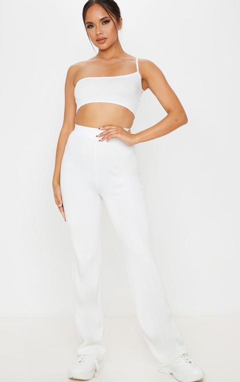 Ivory Knitted One Shoulder Crop And Flare Set