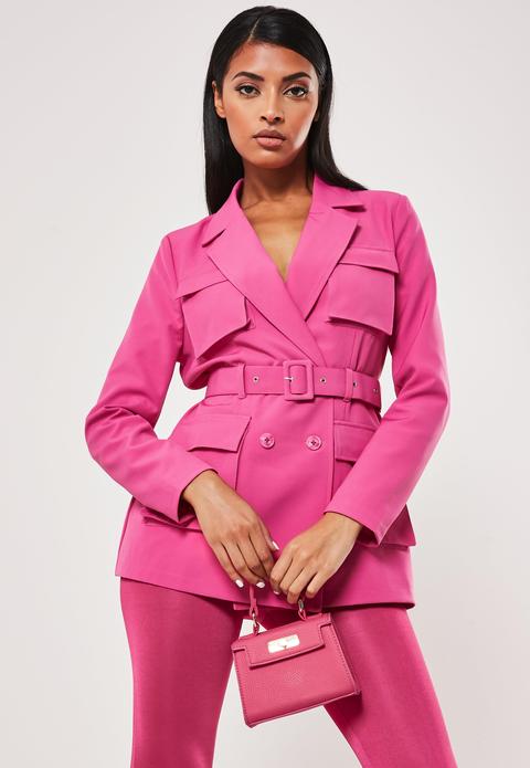 Blazer Rose Vif Ceinturé