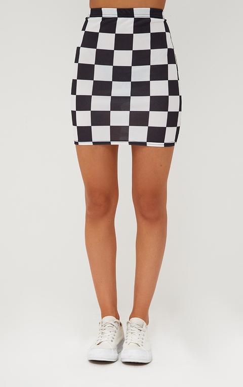Black Checkerboard Mini Skirt
