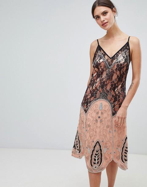 Asos Design Premium Embellished Lace Mix Midi Slip Dress - Multi