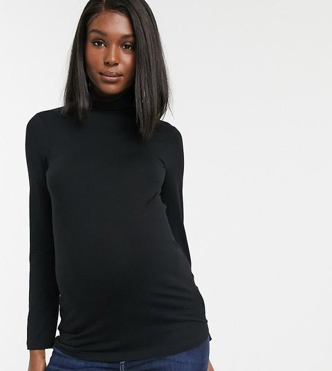 Top Negro De Manga Larga Con Cuello Alto De Asos Design Maternity