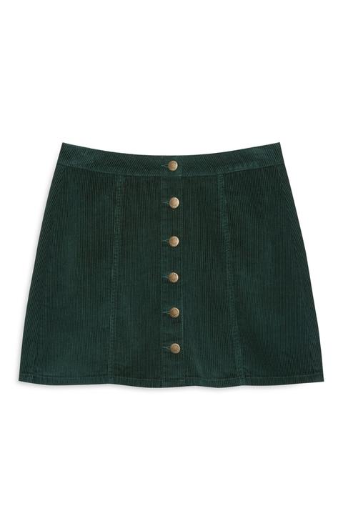 Green Cordroy Button Skirt