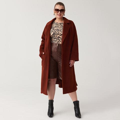 Plus Drop Shoulder Notch Collar Patch Pocket Belted Coat