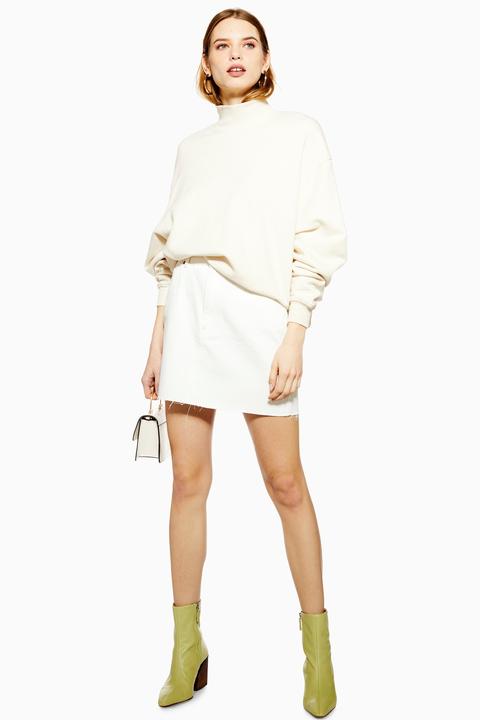 Womens White Denim Mini Skirt - White, White