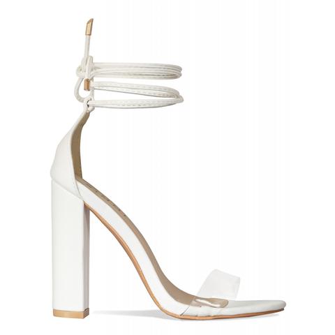 Harley White Clear Lace Up Block Heels