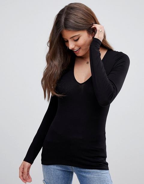 Top De Manga Larga Con Cuello En V En Negro Ultimate De Asos Design