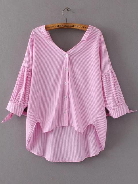 Blusa Asimétrica De Rayas Verticales - Rosa