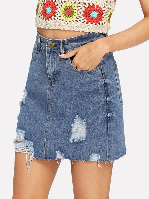 Gonne Di Jeans Strappati Con Orlo Grezzo
